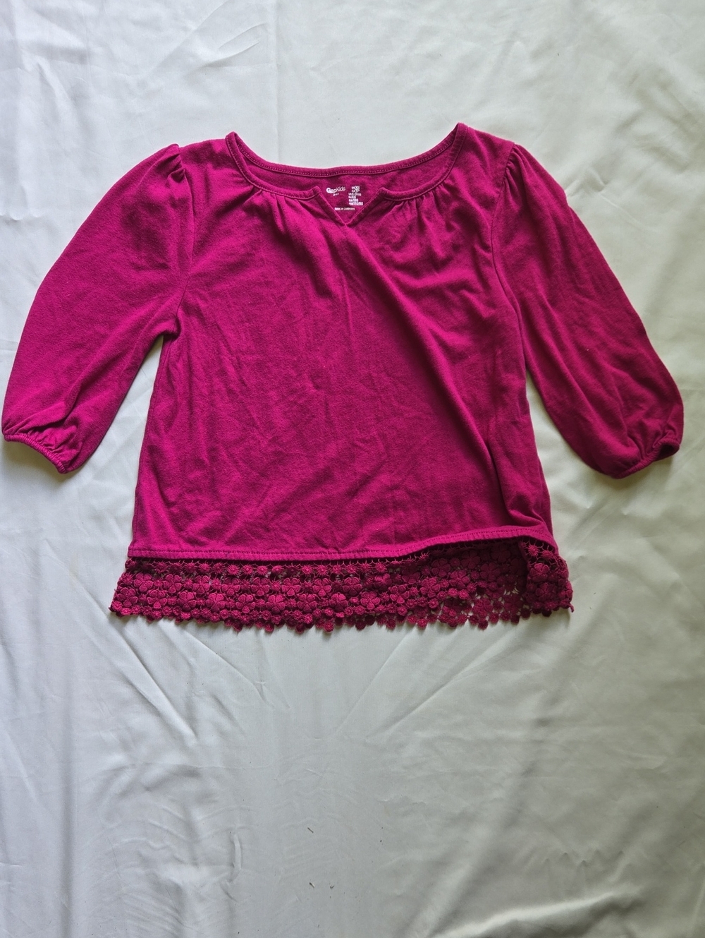 Girls Fuchsia Lace-Hem Top